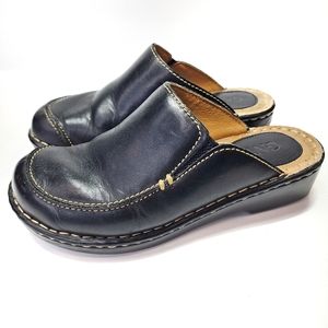GNW Hickory Black Leather Slip On Mule Shoe 6.5